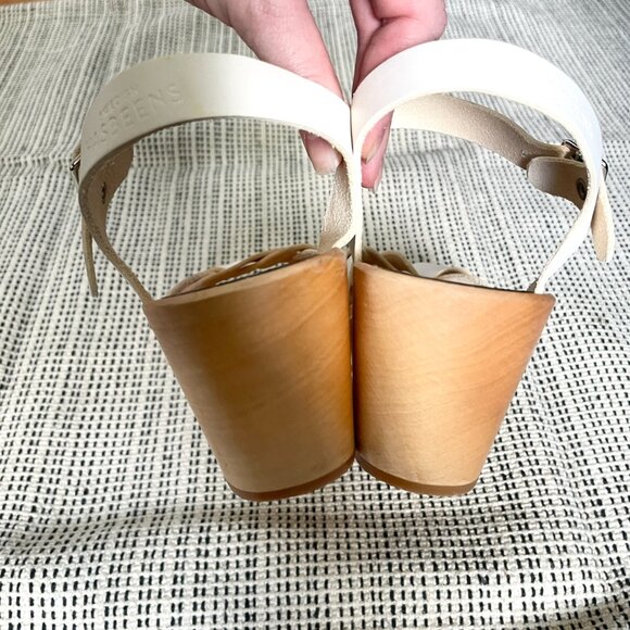 White Leather Peep Toe Swedish Hasbeens Clog Block Heel Sandals - Picture 7 of 7